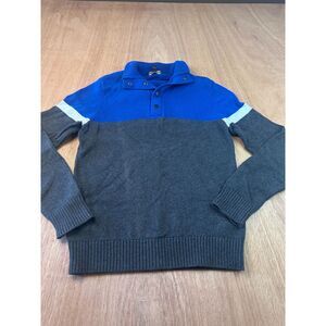 Express Men’s Colorblock Button Mock Neck Sweater Small Cotton Blue Gray